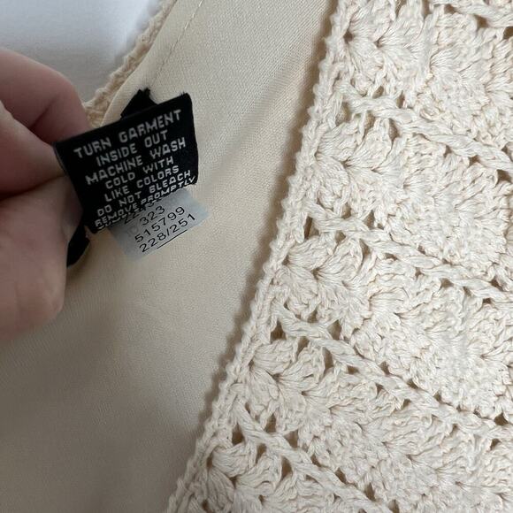 Moda International Crochet Dress Womens Medium Cream Knit Festival Y2K Vtg Boho - Picture 5 of 12